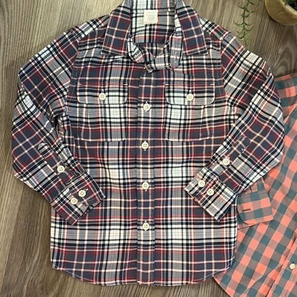 ((2 PIECE)) CREWCUTS BOYS 100% COTTON CASUAL BUTTON DOWN SHIRTS PLAID SIZE 4/5 - Picture 5 of 7